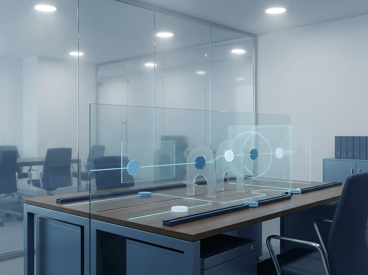 Governance workspace with subtle AI policy rails and approval paths