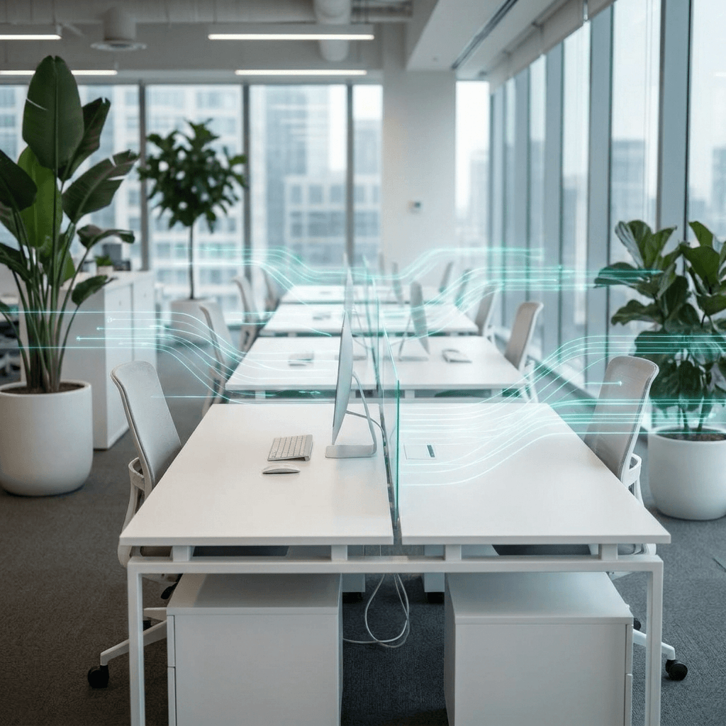 Operations office with holographic automation flow